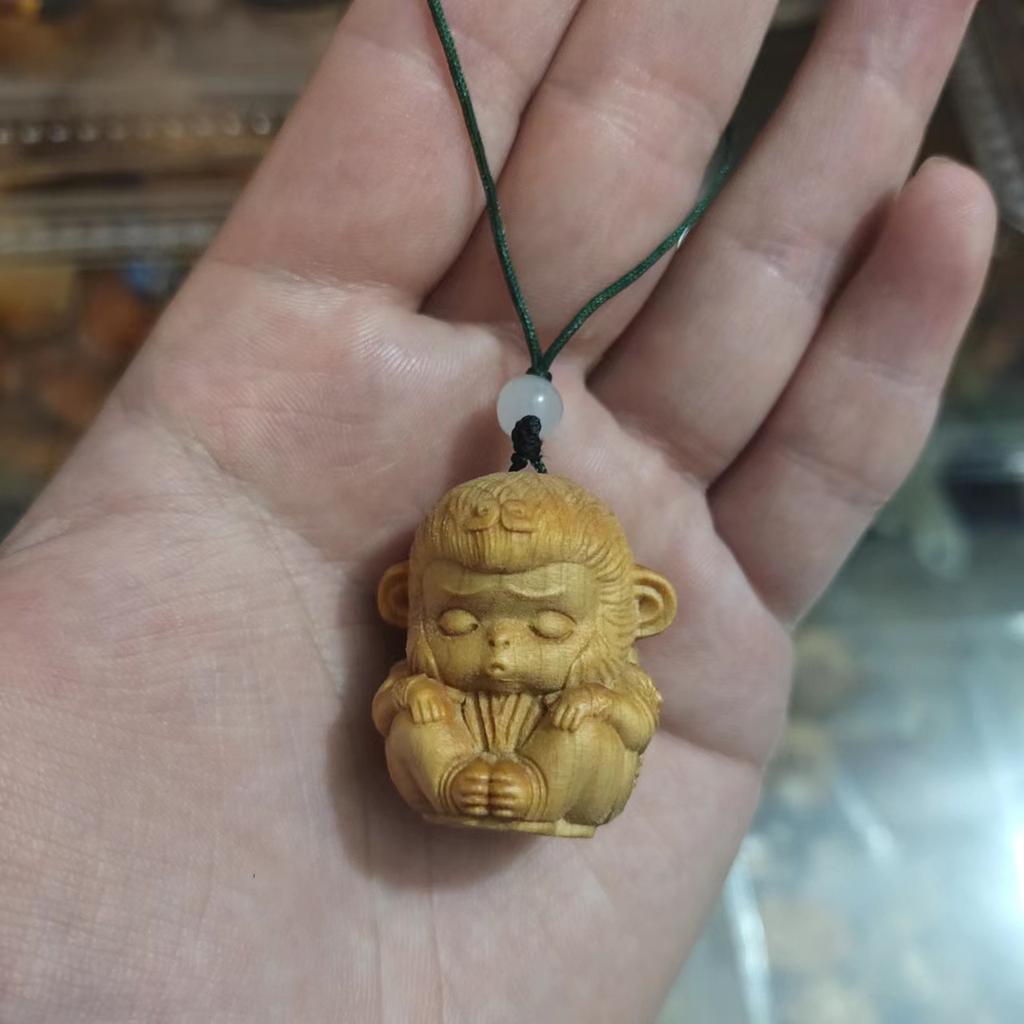 Woodcarving Monkey Mini Ornament Chinese Style Handle Gift Pendant Decoration