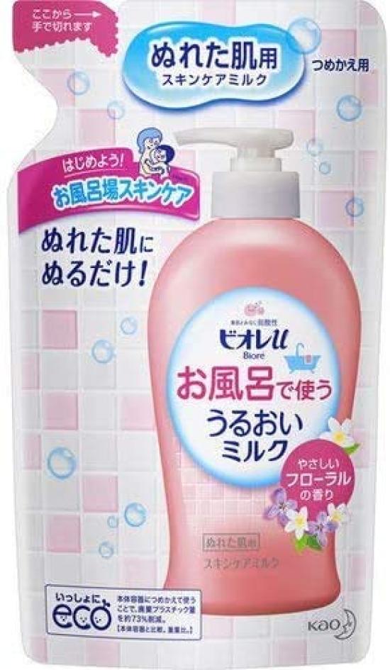 Kao Biore u Moisturizing Bath Gentle Floral Refill Body Milk for Wet Moisturizing Emulsion Milk, Scent, (250mL), Skin,