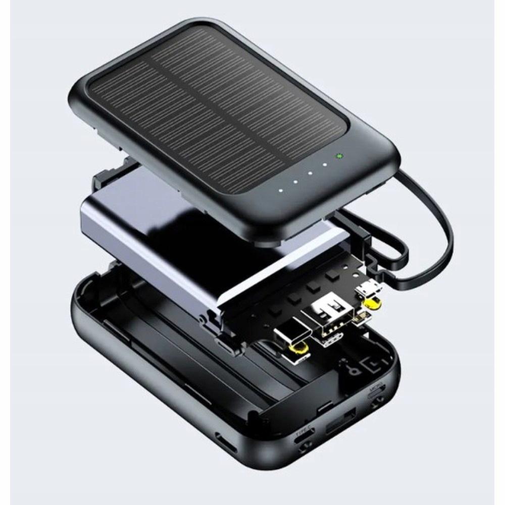 4-in-1 10000 mAh Solar Power Bank with Cables and Flashlight