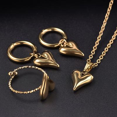 100% Stainless Steel Heart Jewelry Set For Women Accessories Cute Girl Supplies Love Earrings/Rings/Necklace Fashion Party Gift