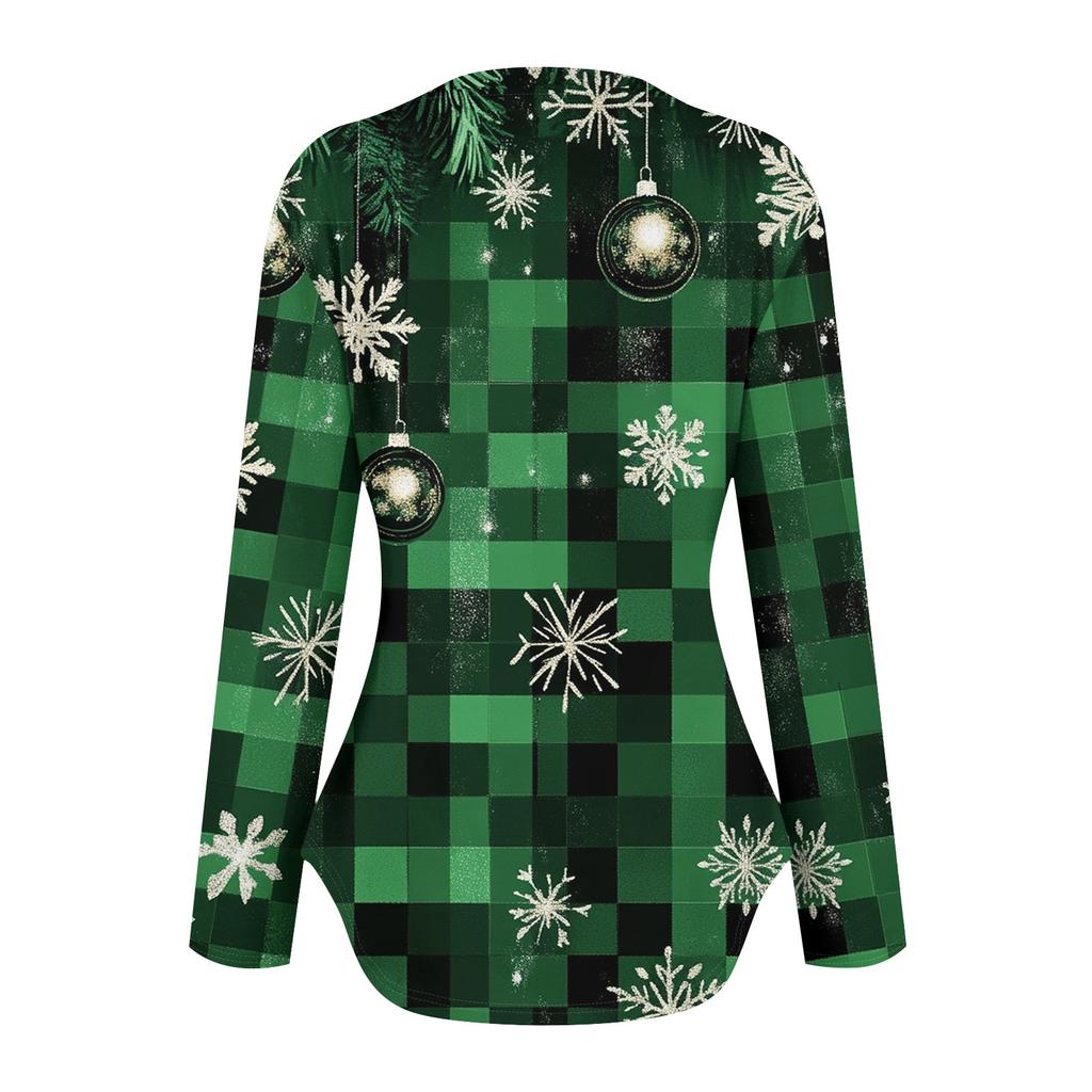 Damskie koszulki z długim rękawem z okrągłym dekoltem, rozcięciem po bokach, podstawowe, luźne, z nadrukiem świątecznym, koszule codzienne