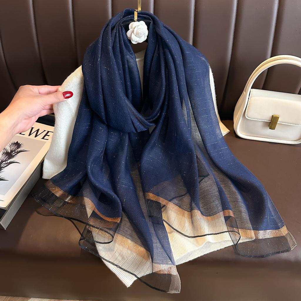 Silk Wool Banquet High-grade Gold Silver Craft Scarf Shawl Women's Long Autumn and Winter with Shiny Headscarf