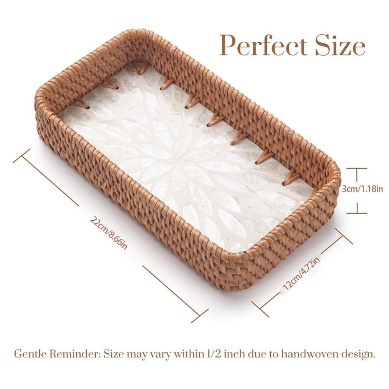 Elegant Rattan Jewelry Holder Decorative Serving Tray For Dresser Vanity Entryway Organize Accessories Watches Stylish Home Decors Gift