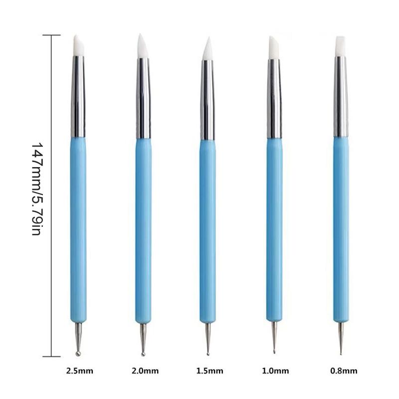 1/10/15 Pcs/Set Dual Ended Rhinestone Nail Art Manicure Brush Silicone Pen Sculpture Pen/3D Flower Carving/Dotting Nail Tool