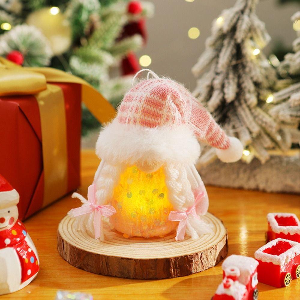 Pink Christmas Tree Pendant Creative Christmas Doll Glowing Faceless Santa Claus  Holiday