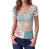 Women Slim Fit Square Neck Short Sleeve Top Vintage Floral Print Stretchy Ribbed Fabric Casual Summer Shirt