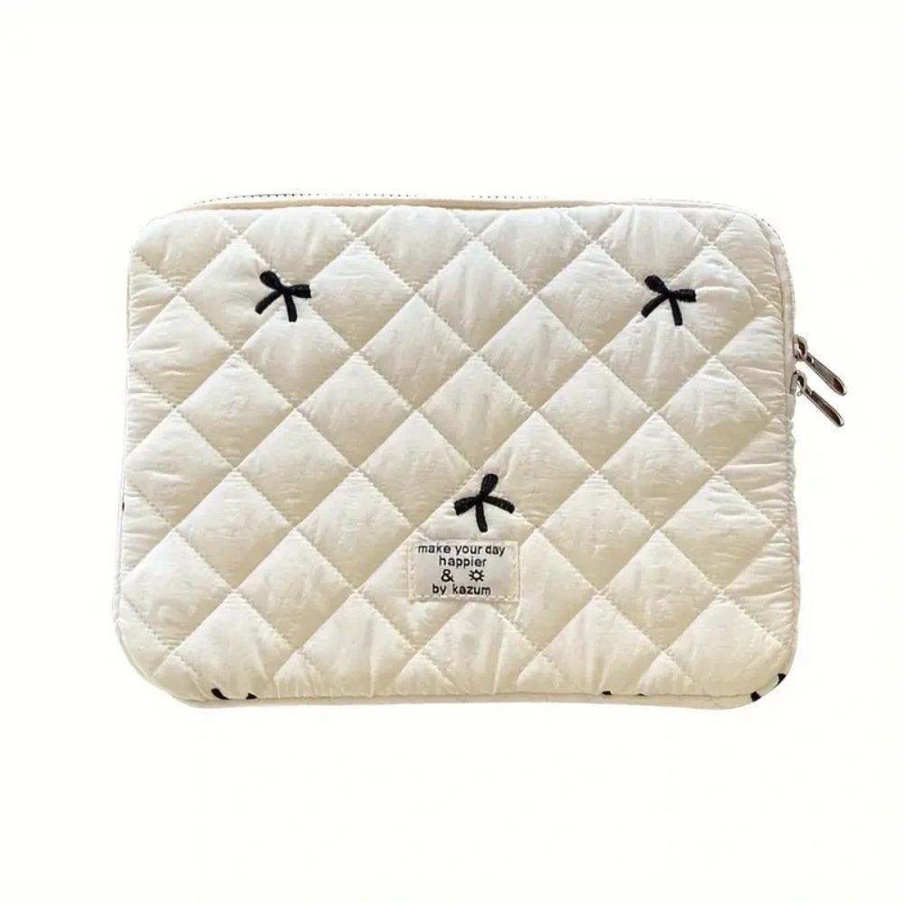 Embroidered Bow Tablet Protective Case Puffy Computer Storage Bag Laptop Notebook Case  School 13-14Inch бежевый
