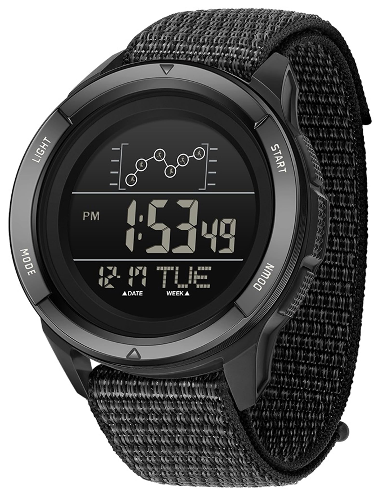 

Digital Military Dual Time Countdown Breathable Nylon Outdoor Sports 5ATM Water Large LED Luminous Hands Men s Watch, Style, Display, Timer, чёрный