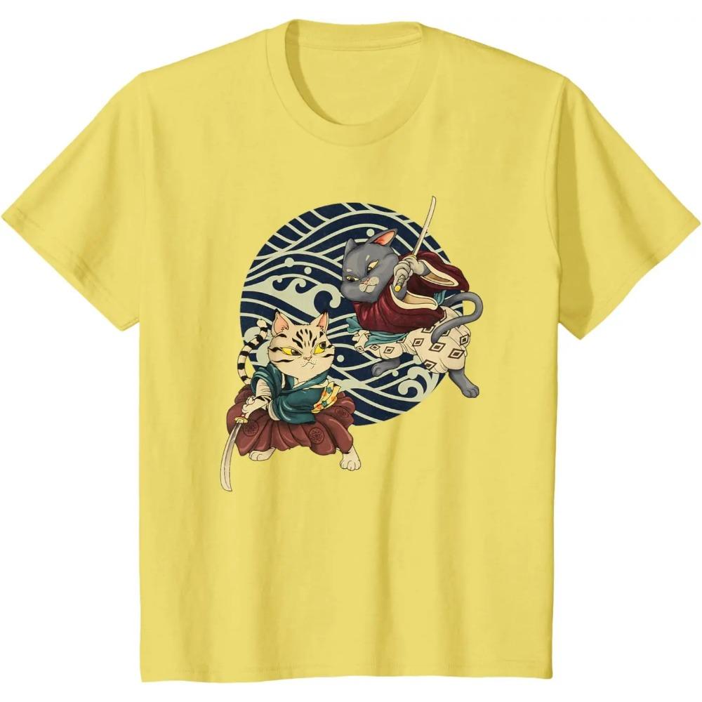 Ninja Cat Kawaii Tattoo Japanese Graphic T-Shirt Summer Men 100% Cotton Casual Oversized Loose Breathable T Shirts