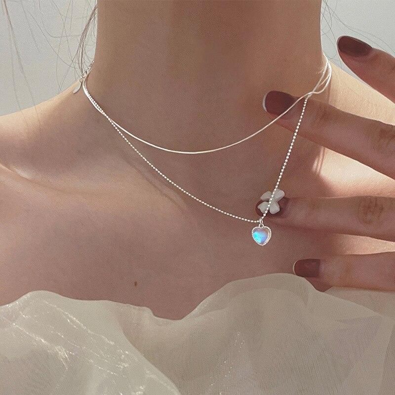 Moonstone Love Heart Pendant Necklaces 