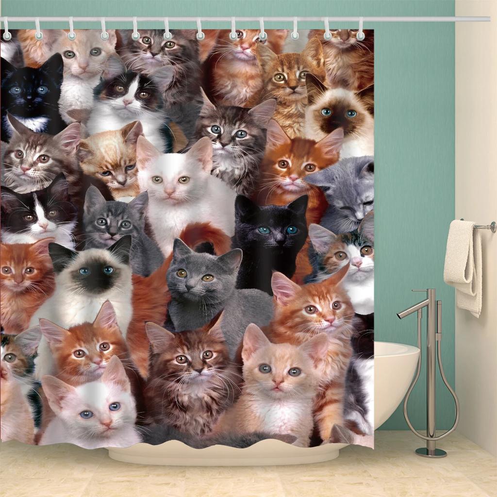 Cartoon Animals Cat Bird Giraffe Shower Curtains Bathroom Curtains Waterproof Polyester Bath Screen Curtain with 12 Hooks