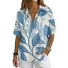Damen Vintage Blumenprint Kurzarmhemd Lockerer Schnitt Knopfleiste Kragen Freizeitbluse Leichtes Atmungsaktives Gewebe