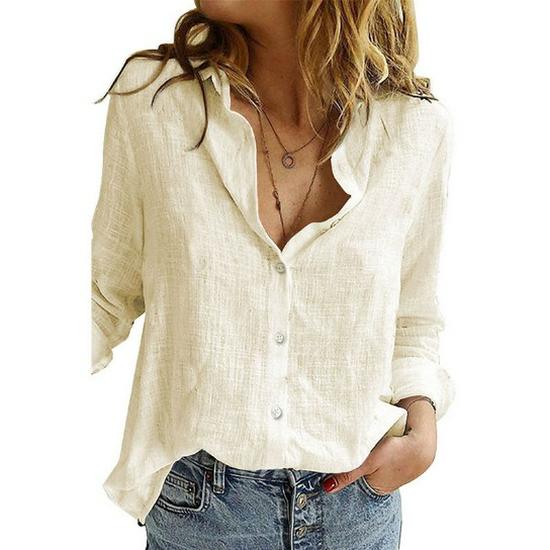 Solid Color Casual Loose Long-Sleeved Linen Shirt - 2022 Spring & Fall Collection