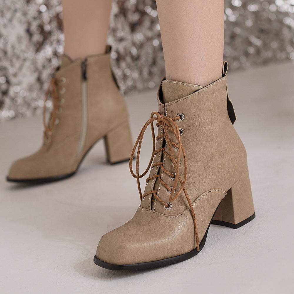 Móda 2025 Podzim Zima Módní Platforma Dámské Kotníkové Boty Šněrovací Dámské Boty Dámské Boty Dámské Zapatos de Mujer Bílá Meruňková Gra
