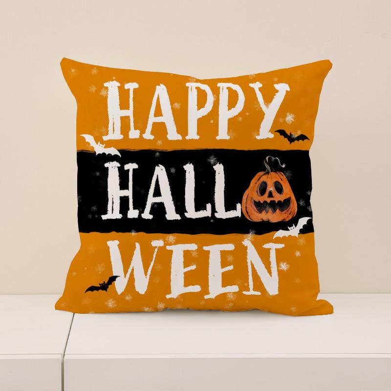 New Halloween Throw Pillow Cover, Festive Atmosphere Arrangement Cushion Cover, Short Plush Pumpkin Print Sofa Cushion