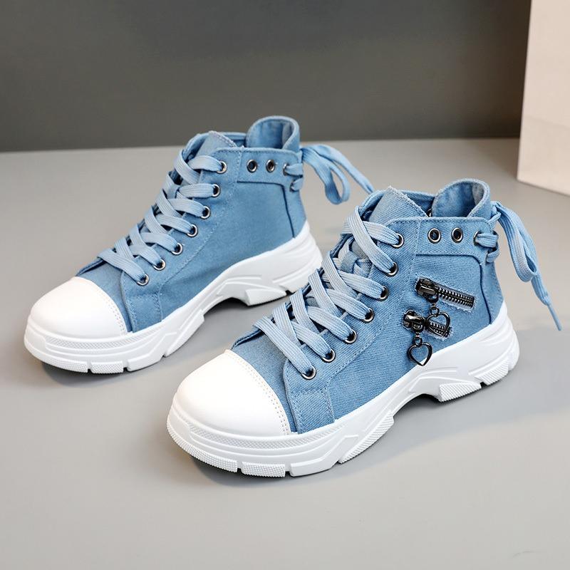 New Canvas High-top Women's Shoes 2025 Spring and Summer Breathable Thick Bottom Heightening Casual Shoes Martin Boots Sneakers