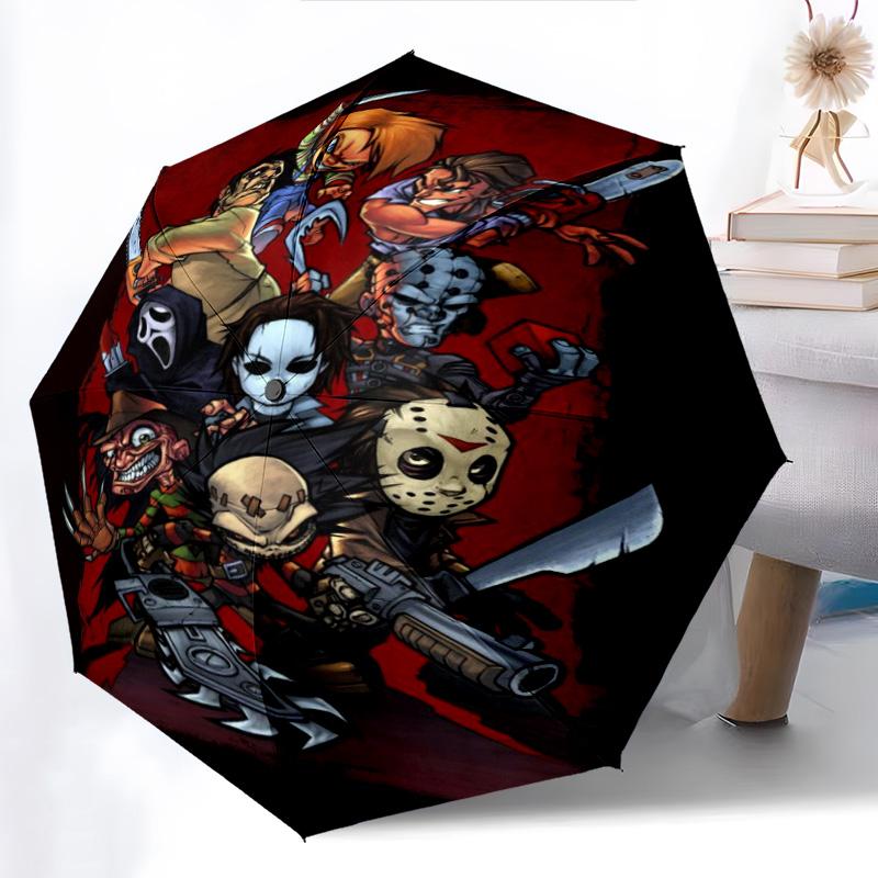 Horror Icons Unite Folding umbrella travel 8 paraphenoid bones Sun umbrella Umbrella printing