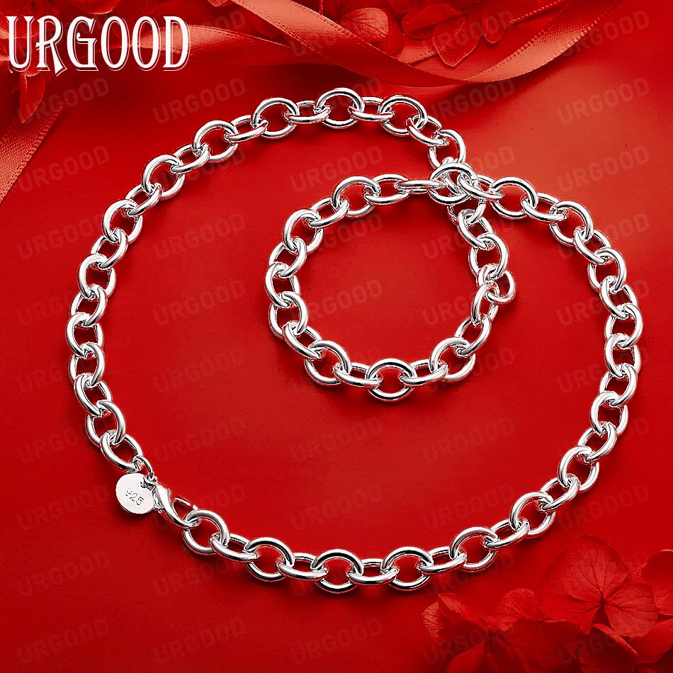 925 Sterling Silver Interlocking Linked Necklace - Banquet Gift Jewelry 45CM