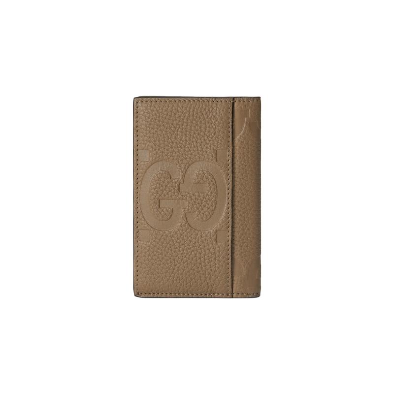 Gucci Double G logo embossed flip closure leather card holder men's taupe