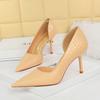 Fashion Women 8cm High Heels Stiletto Pumps Pointed Toe Shallow Side Hollow Lady Serpentine Patent Leather Wedding Evening Party Shoes