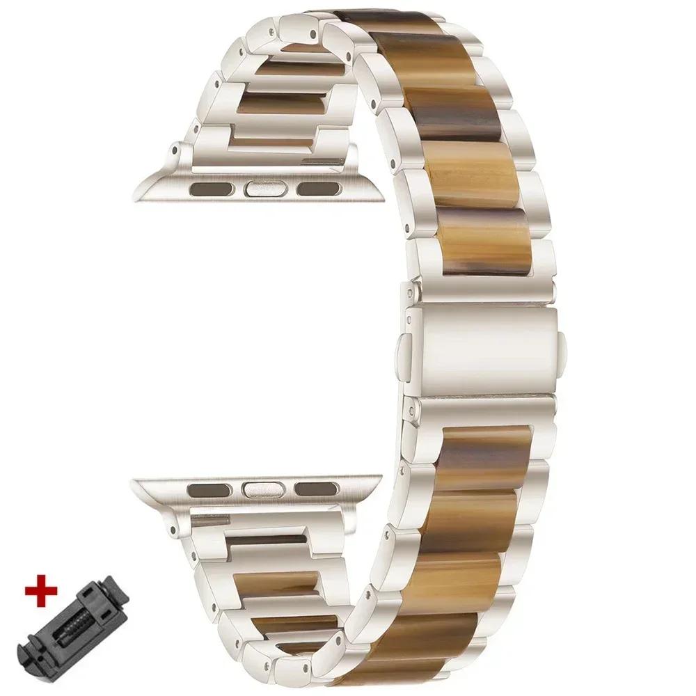 Stainless Steel+Resin Band for Apple Watch 10 42mm 46 Ultra 2 49mm Women Bracelet for IWatch 9 8 7 6 5 4 se 40mm 38mm 41 45 44mm