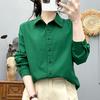 Women's Candy Color Long Sleeve Cotton Shirt - Minimalist, Versatile, and Slimming Design