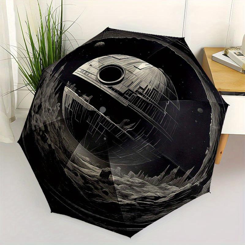

Galactic Empire: Death Star Floating Over Lunar Landscape Wall Art Umbrella, Cute Umbrella with Cute Design, Portable 3-Fold Compact Umbrella for Men