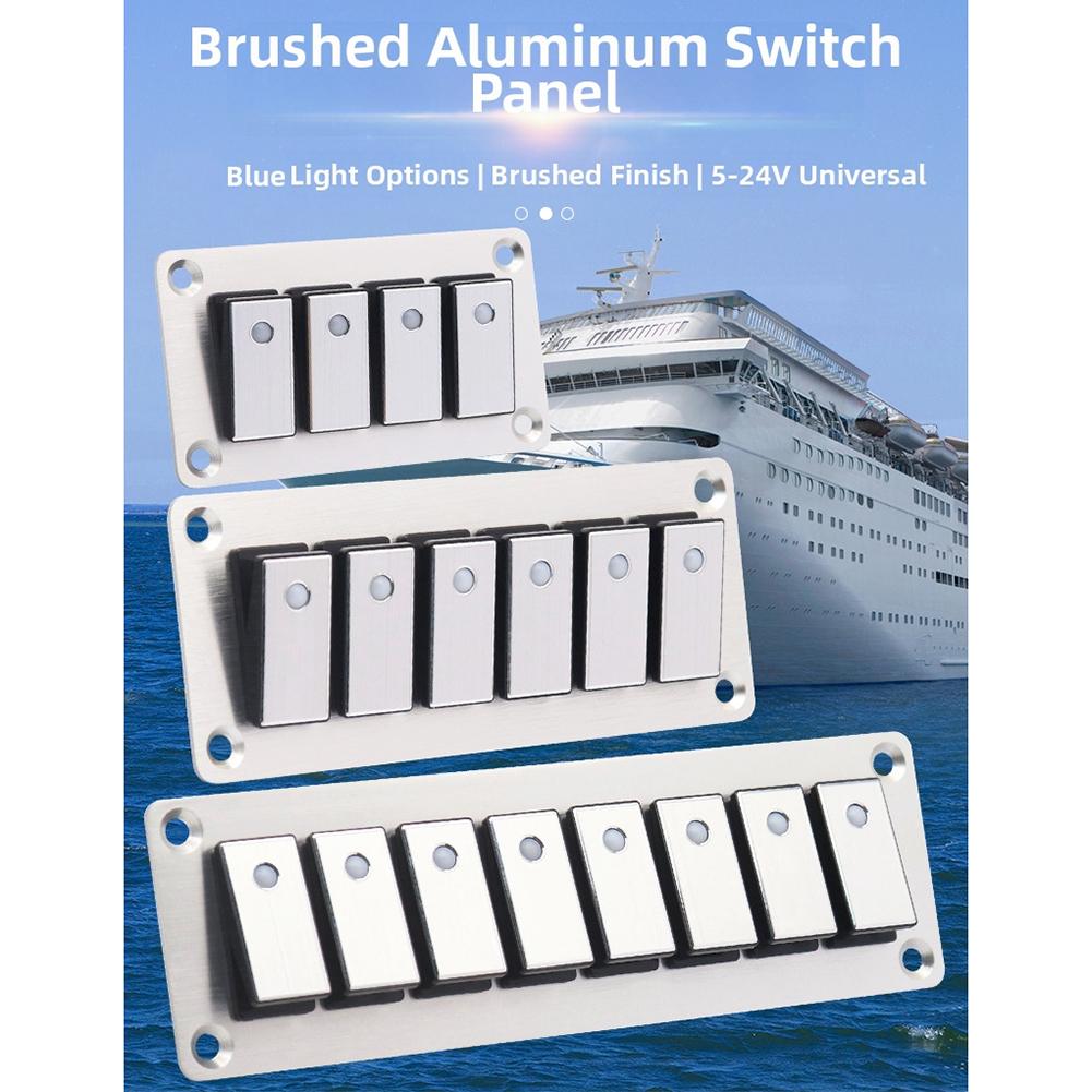 1PCS Boat-shaped Switch Brushed Aluminum Plate Multi-road Switch Panel 5-24V 16A Per Channel For Automobiles/ships/yachts