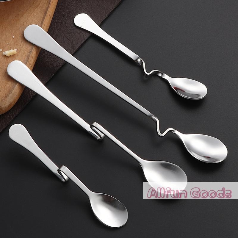 Stainless Steel S-Shaped Hanging Cup Spoon Restaurant Curved Handle Twisting Spoon Coffee Milk Dessert Tea Curved Mixing Spoons