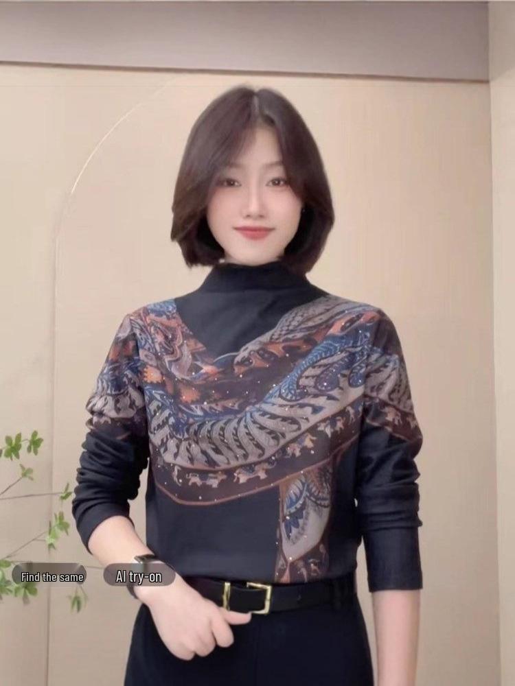 Women's Fashionable Warm Long Sleeve T-Shirt: Autumn/Winter Base Layer with Half High Collar