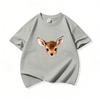 Kids Cotton T Shirt Cute Peeking Deer Print Crew Neck Short Sleeve Tee Casual Breathable Boys Girls Summer Tops