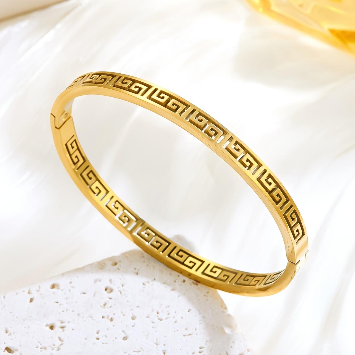 Vintage Greek pattern hollowed-out gold-plated bracelet