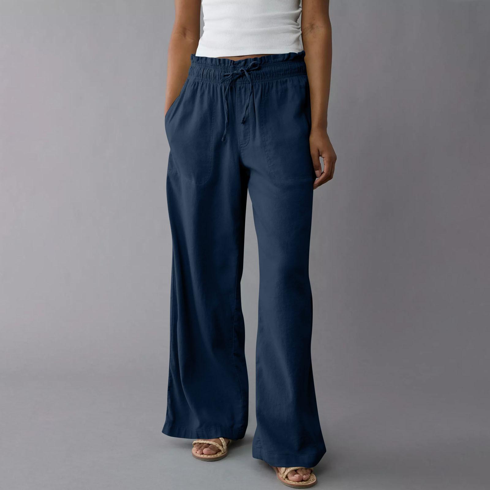 

Женские спортивные брюки для фитнеса, повседневные свободные эластичные спортивные брюки, прямые широкие брюки, повседневные брюки, брюки для йоги S тёмно-синий