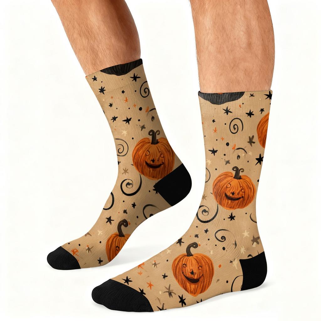 Unisex Mid-Calf Socks Breathable Comfortable Fit Halloween Patterned Socks with Elastic Cuff Suitable for Daily Wear and Seasonal Use