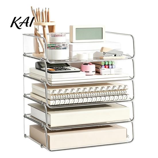 Multi Layer Desk Organizer Clear Acrylic File Tray, 1/2/3/4/5 Tier Paper Ducument Storage Box Box, Stackable Office Supplies Rack
