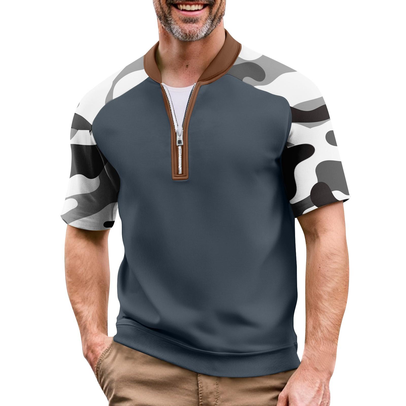 

Мужская летняя футболка камуфляжной расцветки в стиле кэжуал, спортивный дышащий топ с воротником на молнии XXL белый