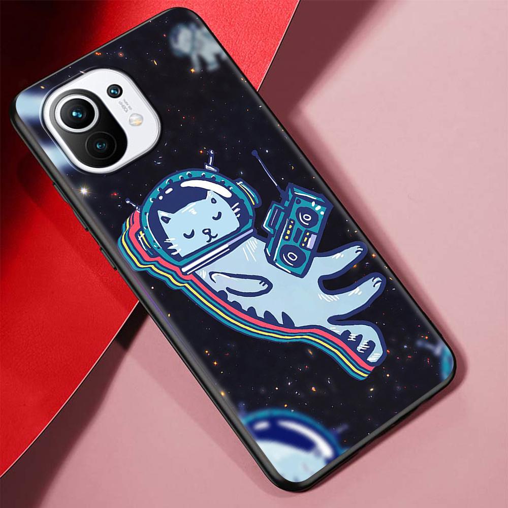 Cartoon Funny Space Astronaut Case for Xiaomi Mi 11 Ultra 11T 10T 9T Pro Note 10 A2 9 8 Lite A3 CC9E 10S Black Soft Phone Cover