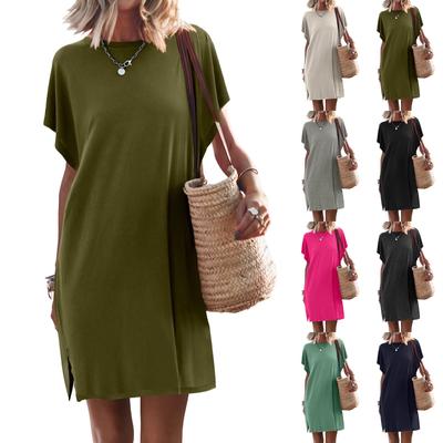 Mode frauen Casual Rundhals Mode Einfarbig Pullover Kurzarm Lose Kleid