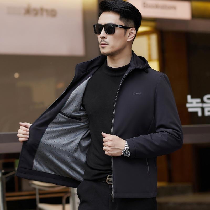 Light luxury men's hooded jacket spring and autumn new business casual jacket middle-aged dad wear thin men's top