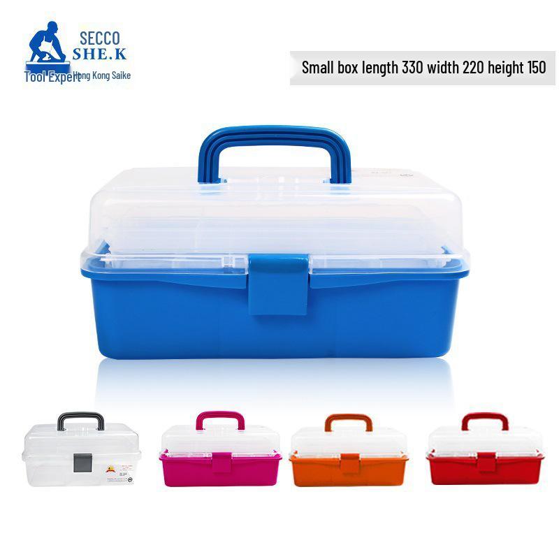 Saike Three-Layer Transparent Art and Medicine Storage Box for Kids Small (L330MM, color random)