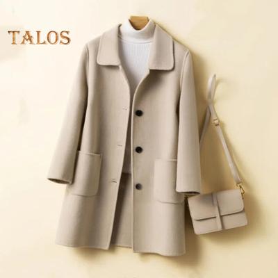 Women Winter Coat Formal Business Style Turn-down Collar Single-breasted Mid Length Overcoat OL Commuting Jacket Solid Color Thick Outerwear