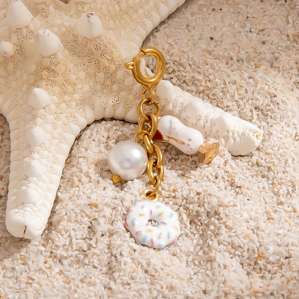 18K Gold Plated Stainless Steel Donut Coffee Bikini Pendant Charms Colorful DIY Jewelry Accessories