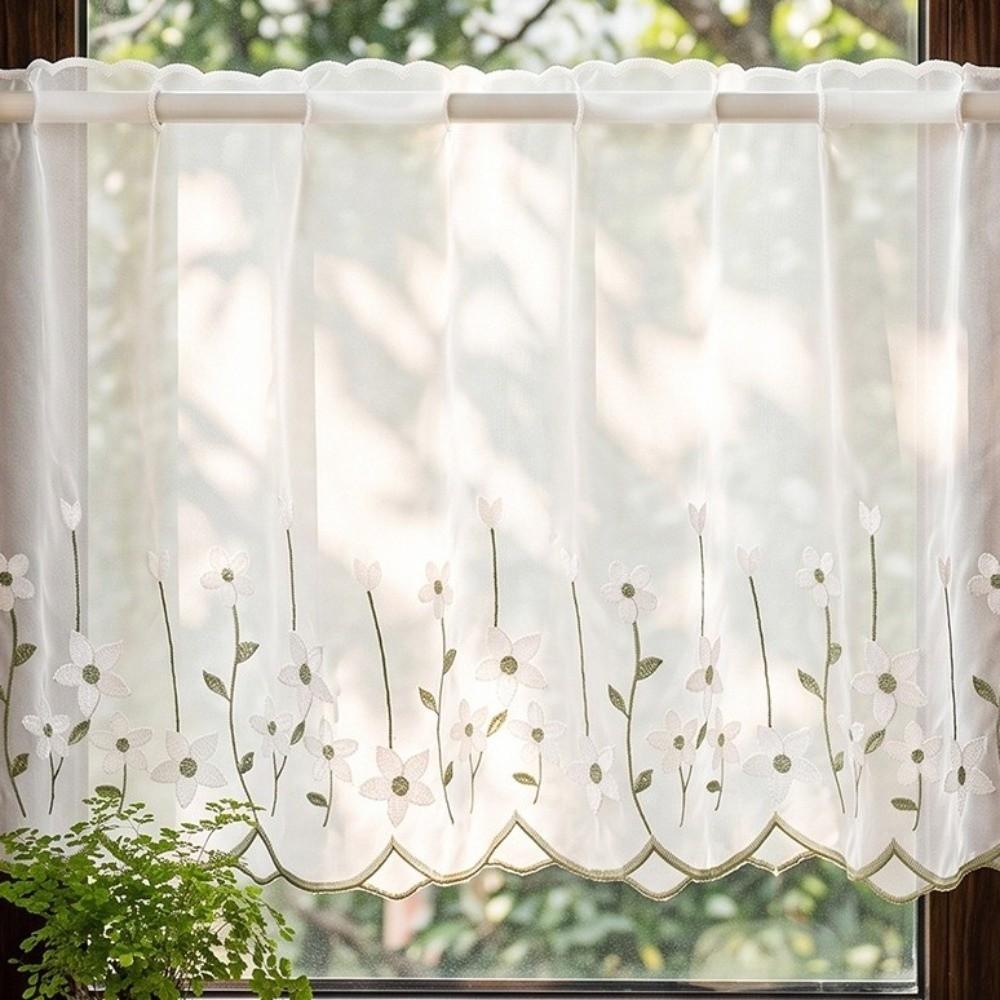 Embroidered Floral Floral Pattern Lace Curtains Dust-Proof Room Partition Curtain Kitchen