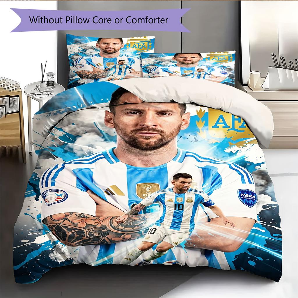 Lionel Messi Pattern Bedding Home Decoration Birthday Gift (1 * Duvet Cover + 2 * Pillowcase, Without Core),fan Merchandise.