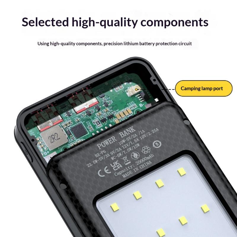 1Pcs Dual Usb Type C Charge Shell 6*18650 Power Bank Battery Box Holder With Camping Lights For Phone 18650 Battery Cases