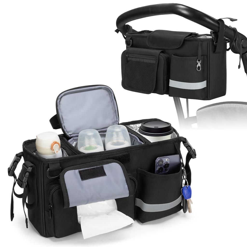 LoDrid Stroller Bag Stroller Drink Holder Pocket Organizer Stroller Bag