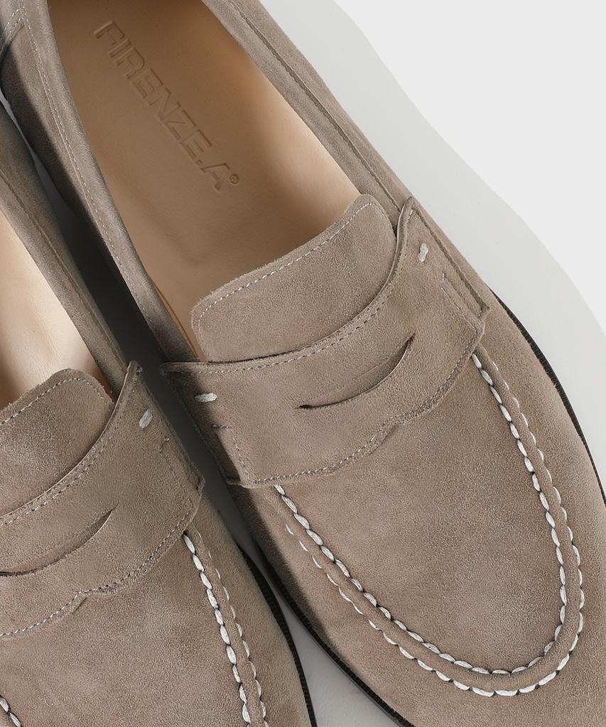 Firenze Atelier Standard U-Tip Suede Penny Loafers 4050-Qs [Ash Beige]