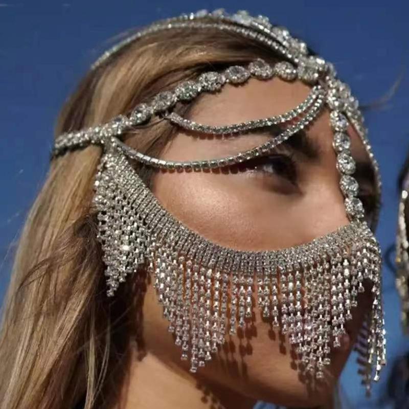 Belly Dance for Rhinestone for Head Chain Crystal Tassel Pendant Mask Chain Novelty Hair Styling Tool for Masquerade Cos
