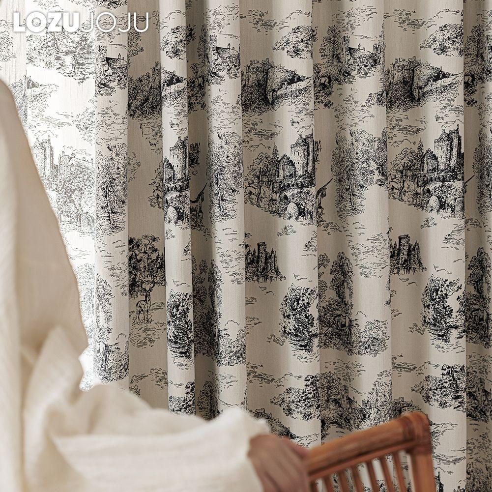 1 Stück LOZUJOJU Retro Französischer Fauler Stil Bedruckte Vorhänge mit 90% Verdunkelung für Schlafzimmer Wohnzimmer Fenster für Heimdekoration