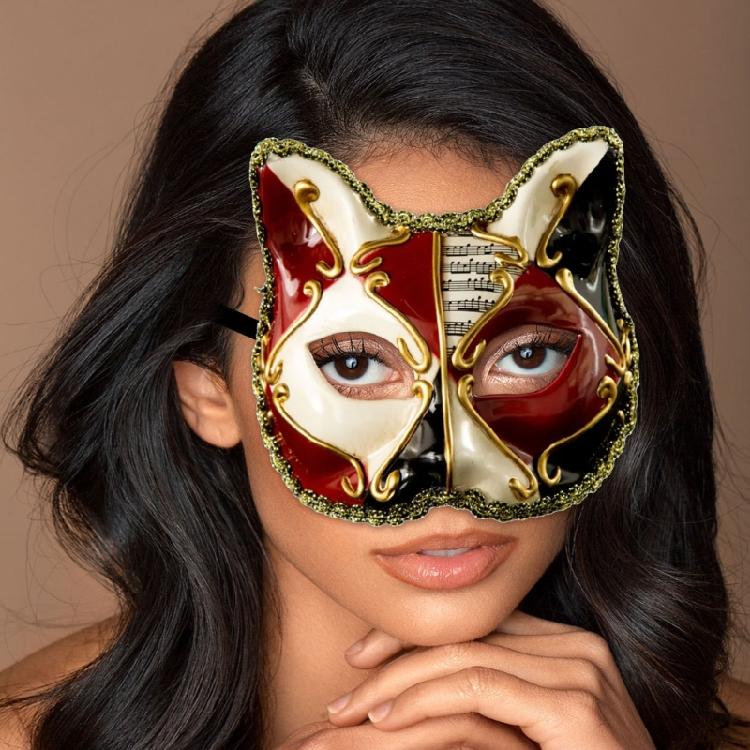 Anspruchsvolle venezianische Katzenmaske für Maskeraden, Mardi Gras, Vintage-Halbmaske für Erwachsene und Partybegeisterte